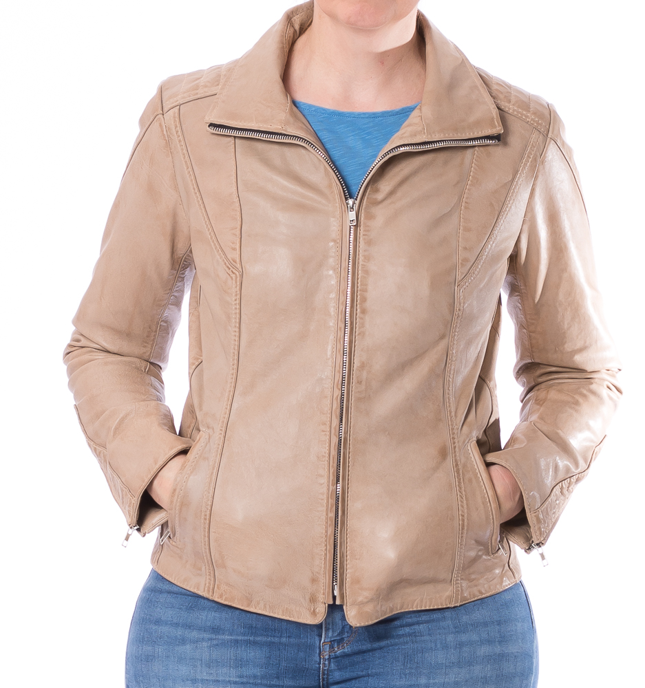 Night beige Damen Leder Jacke von TRENDZONE 