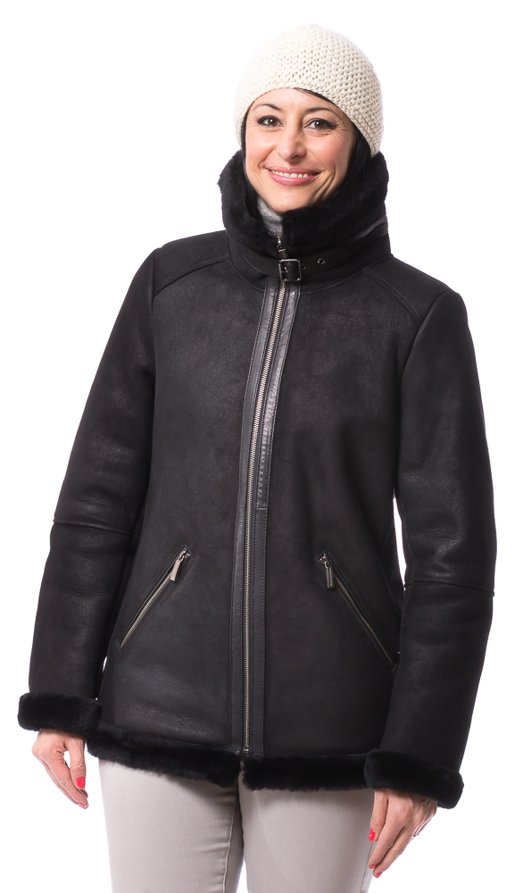 Cruzita schwarze Damen Lammfelljacke 