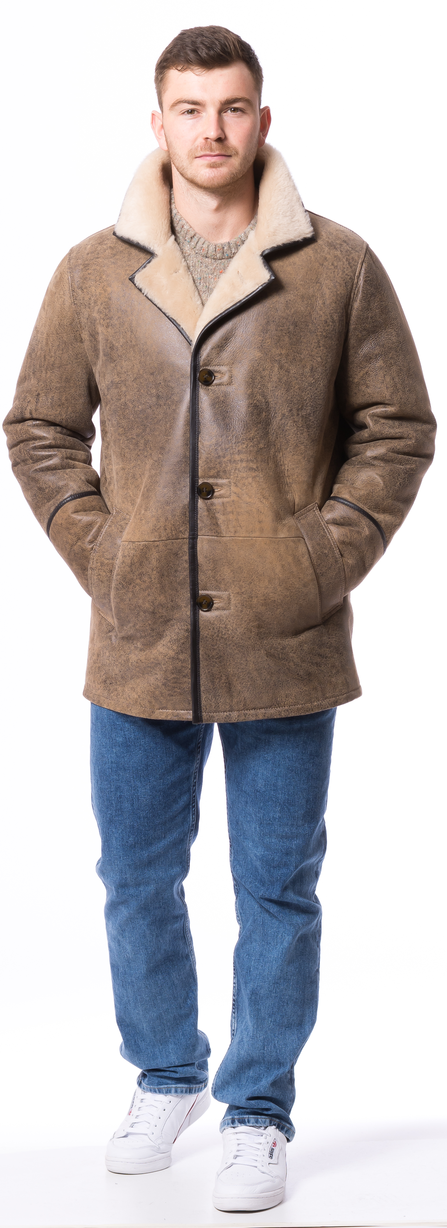 Kaiser antik-beige Herren Lammfelljacke von TRENDZONE