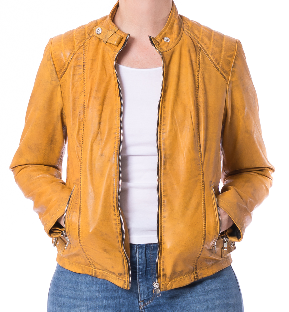 Lady No.10 gelbe  kurze Damen Lederjacke von TRENDZONE 