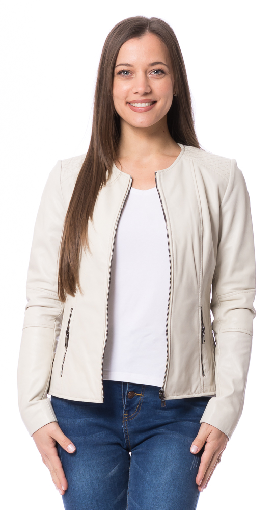 New Jolene beige Lammnappa Leder Jacke für Damen von TRENDZONE