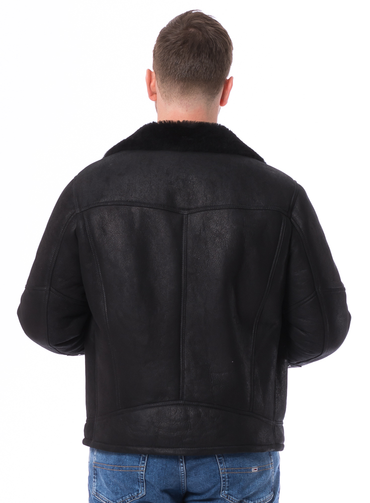 New Daytona schwarz Lammfell Bikerjacke für Herren von TRENDZONE