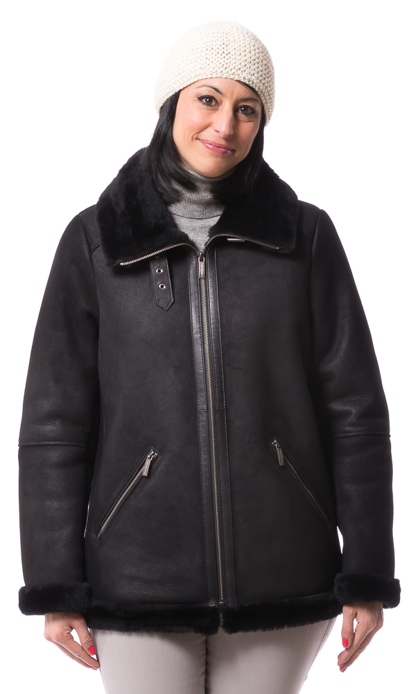 Cruzita schwarze Damen Lammfelljacke 