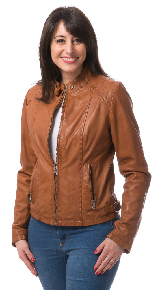 No.10  cognac Damen Lederjacke von TRENDZONE