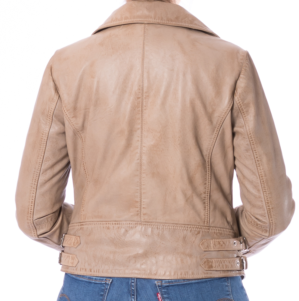 Olga beige  Damen Biker Lederjacke von TRENDZONE 