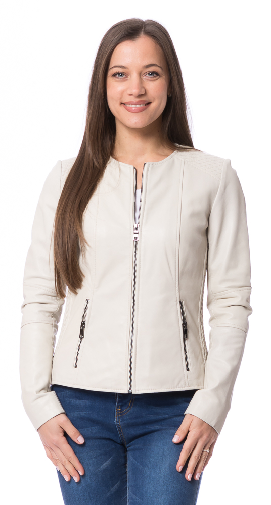 New Jolene beige Lammnappa Leder Jacke für Damen von TRENDZONE