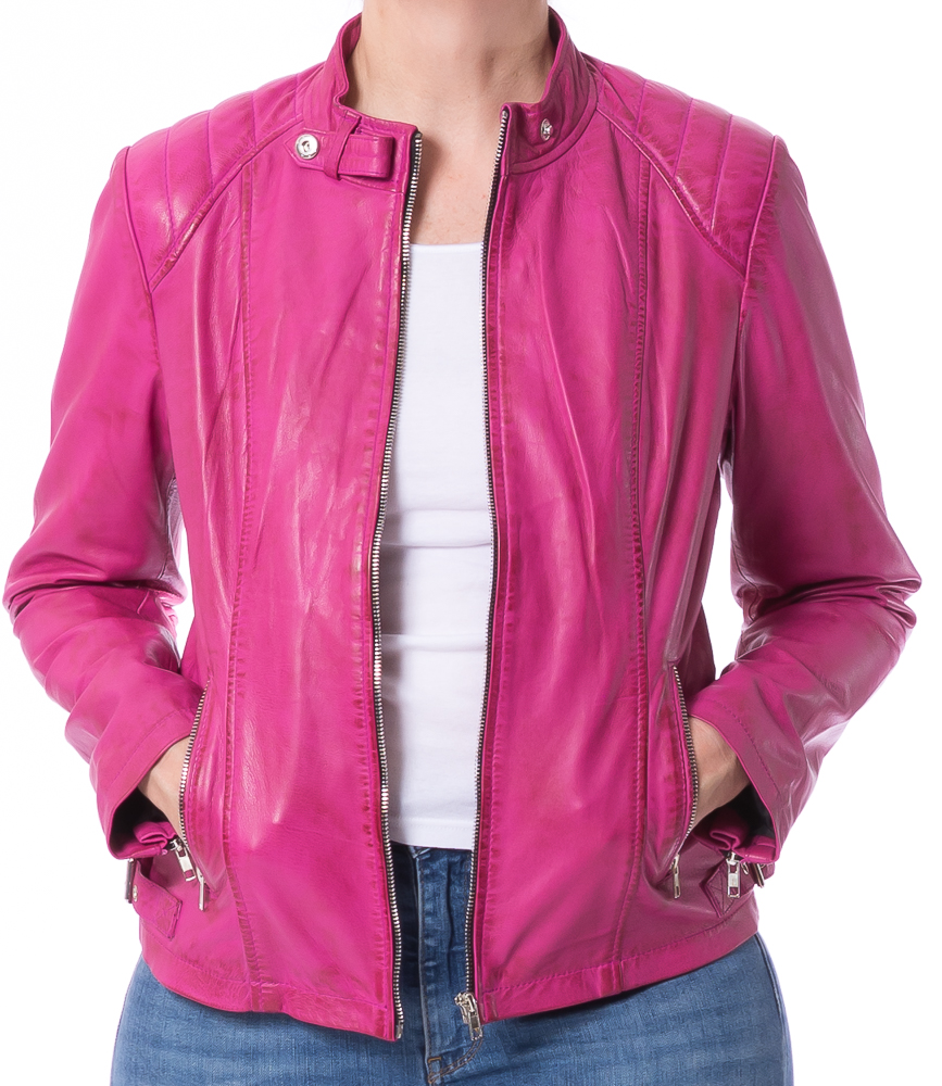 Lady No.10 pink kurze Damen Lederjacke von TRENDZONE