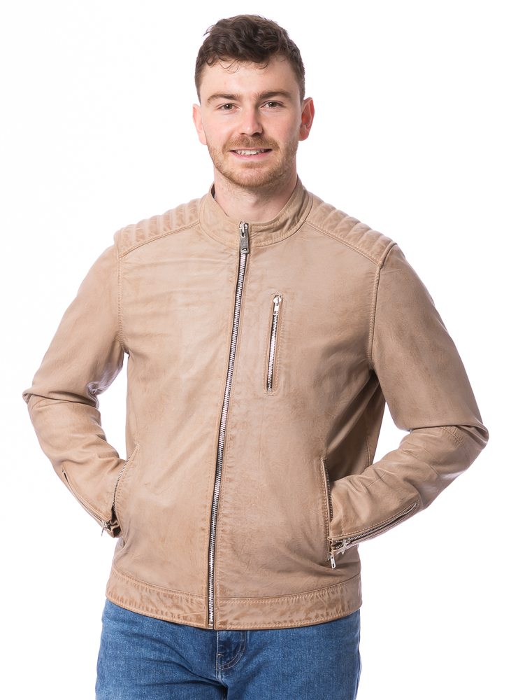 Shelby beige Lederjacke für Herren von TRENDZONE