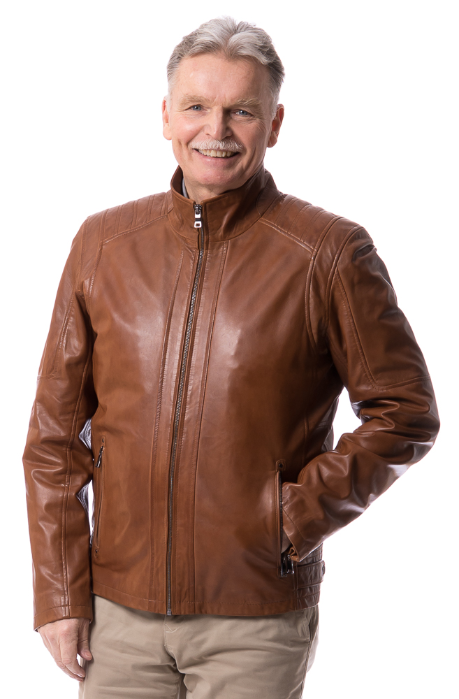 Hens cognac Herren Leder Jacke