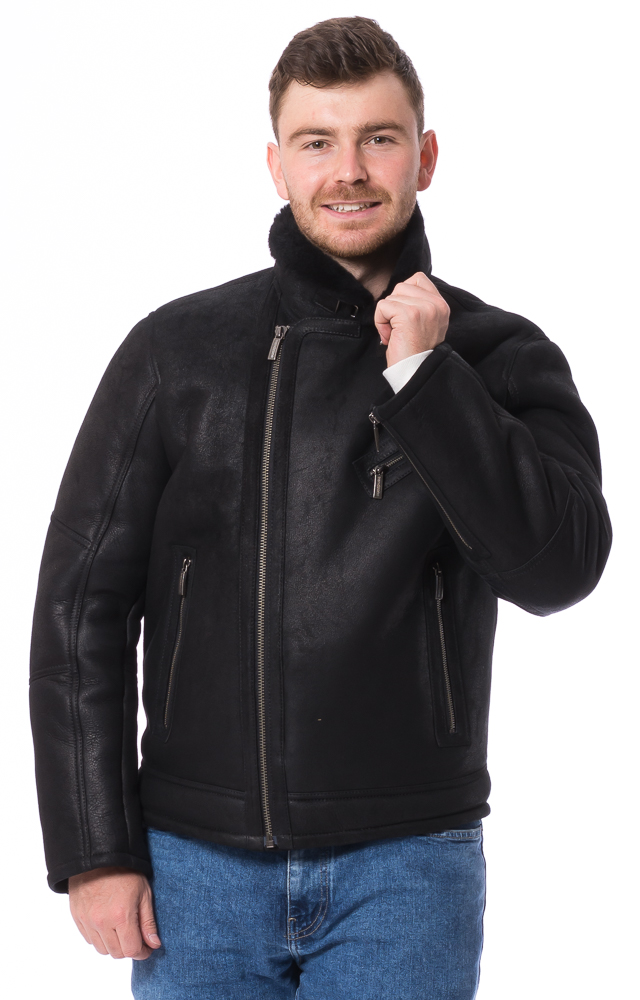 New Daytona schwarz Lammfell Bikerjacke für Herren von TRENDZONE