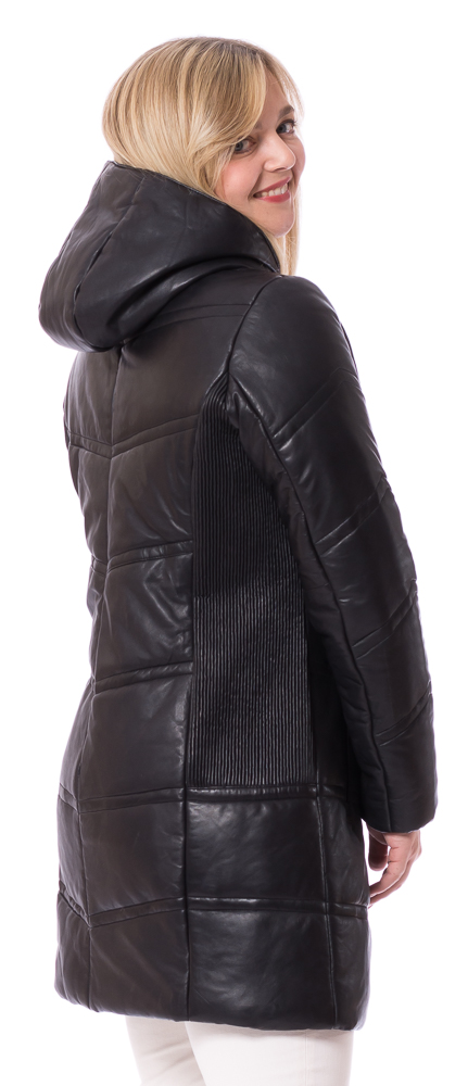 Sarai schwarz lange Lederjacke mit Kapuze für Frauen von TRENDZONE