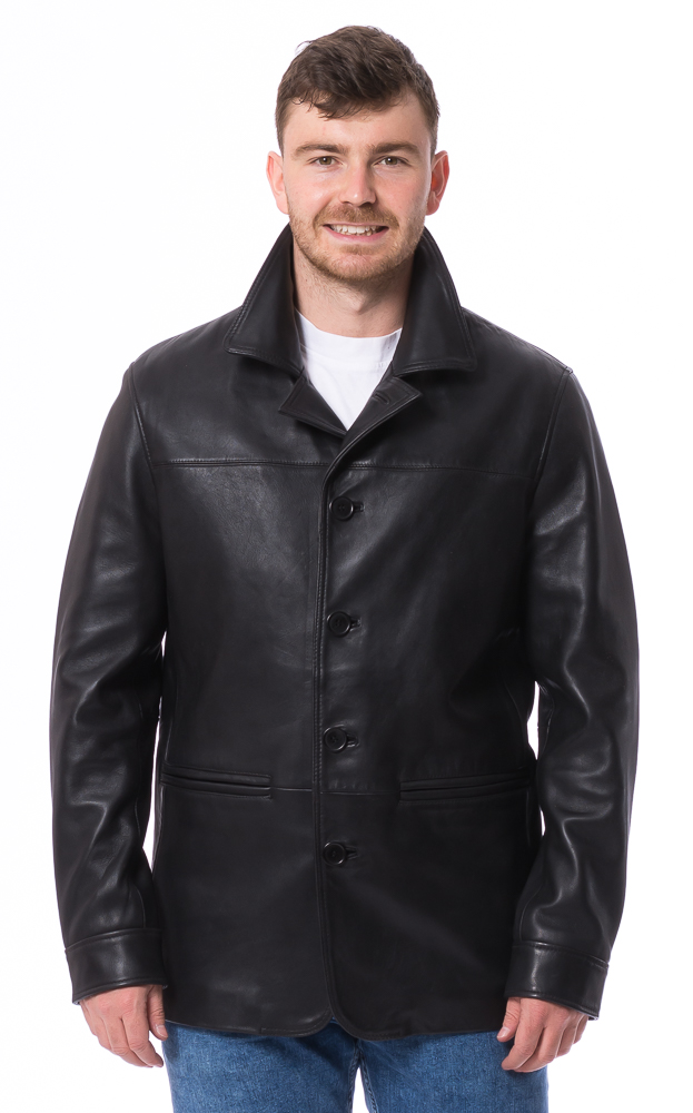 Joen schwarze Herren Lederjacke zum Knöpfen von TRENDZONE