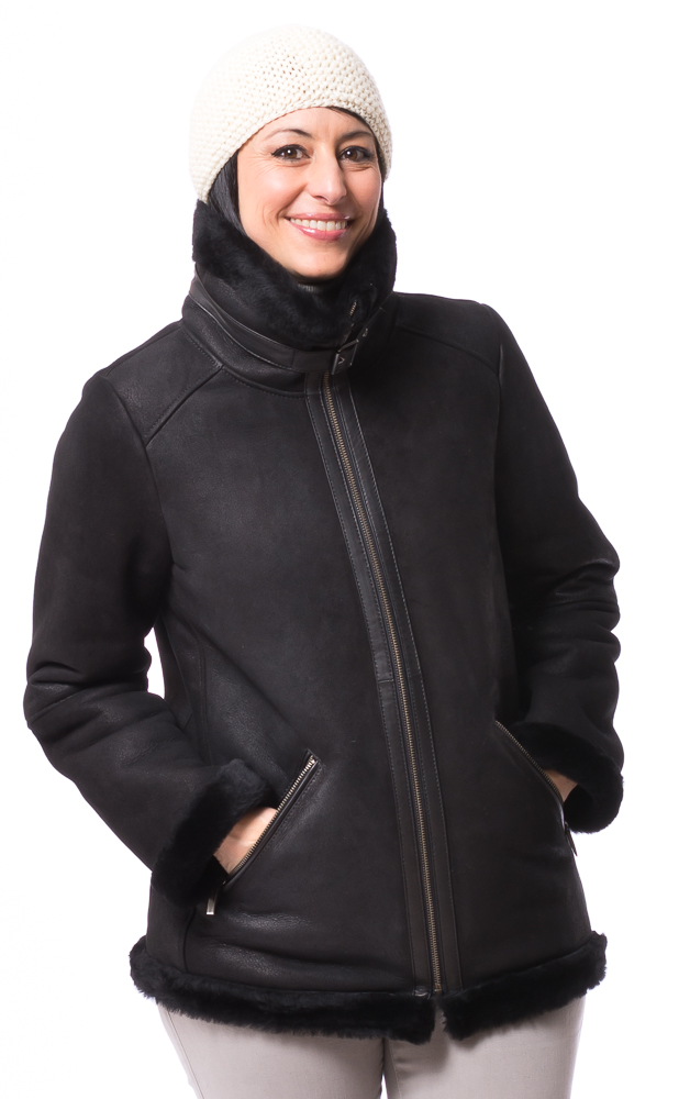 Cruzita schwarze Damen Lammfelljacke 