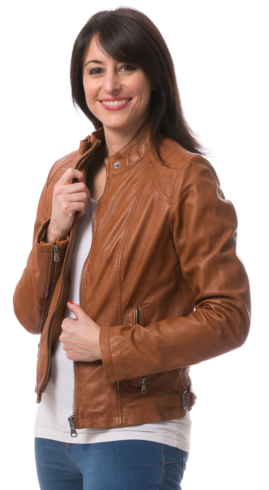 No.10  cognac Damen Lederjacke von TRENDZONE