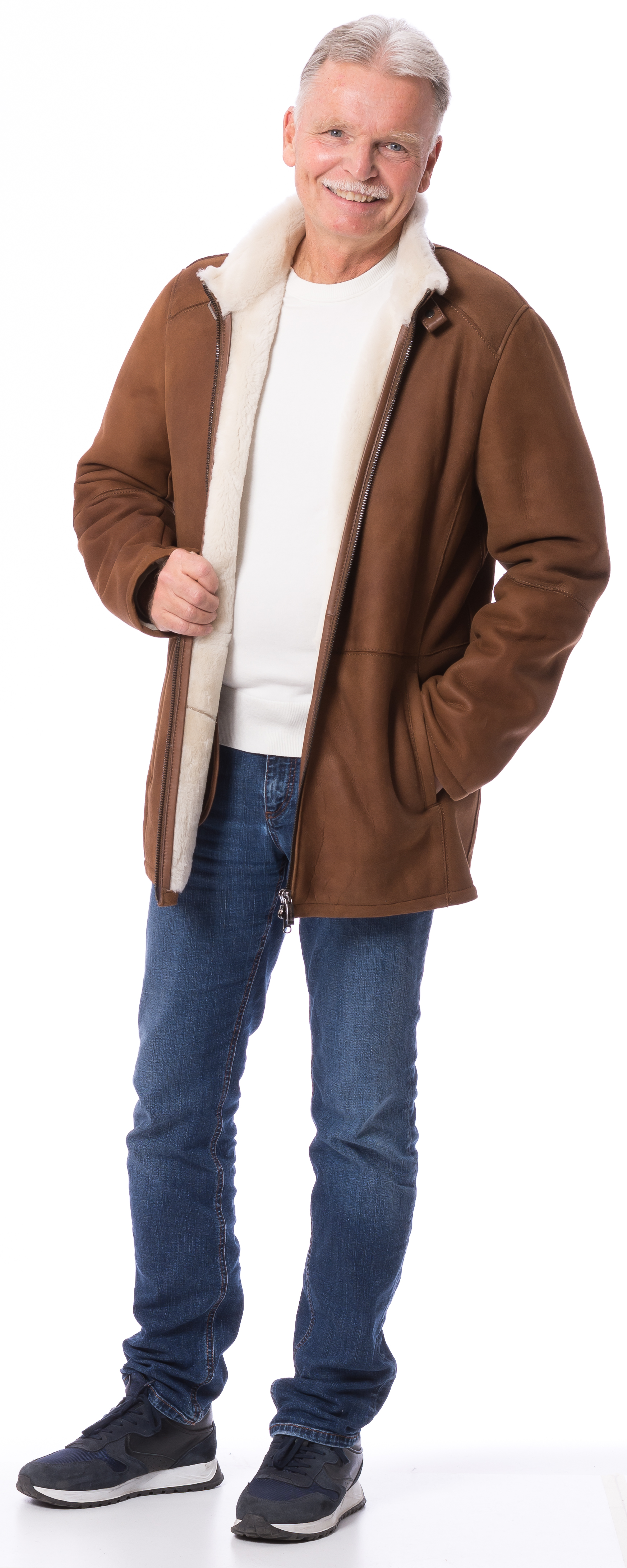 Dolf cognac Lammfell Jacke mit Reißverschluss für Männer