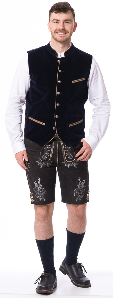 Hirsch dunkel-graue Trachten Lederhose von FISCHER  TRACHT