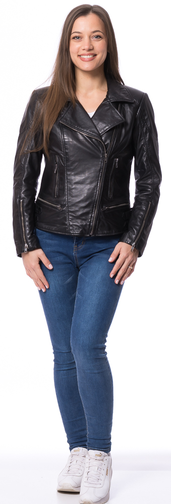 Kensi schwarz Biker Jacke aus Nappaleder