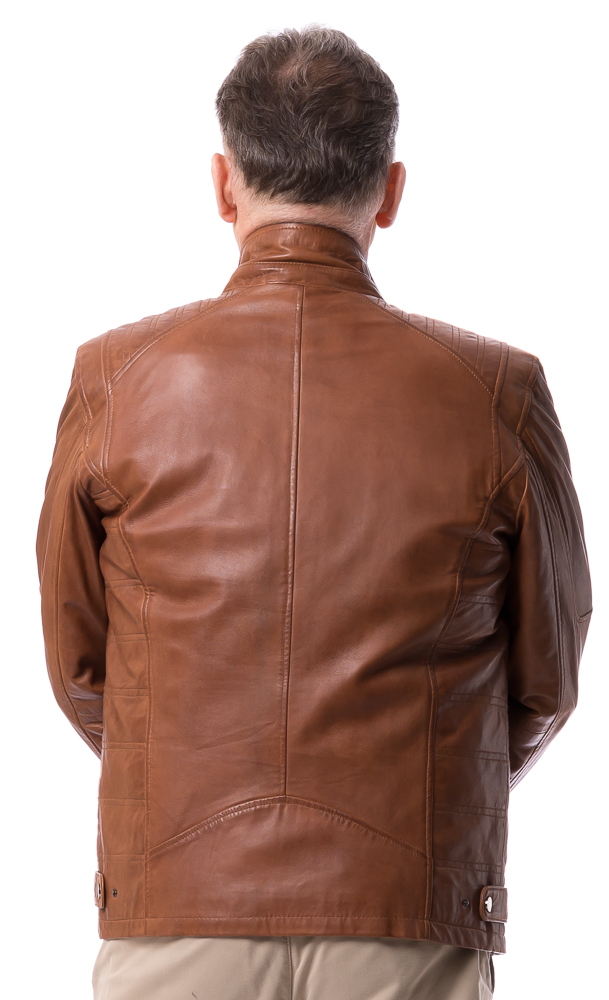 Hens cognac Herren Leder Jacke