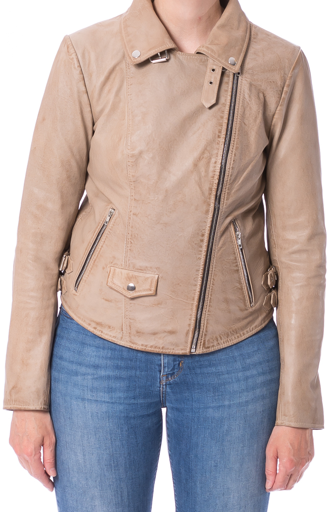 Olga beige  Damen Biker Lederjacke von TRENDZONE 