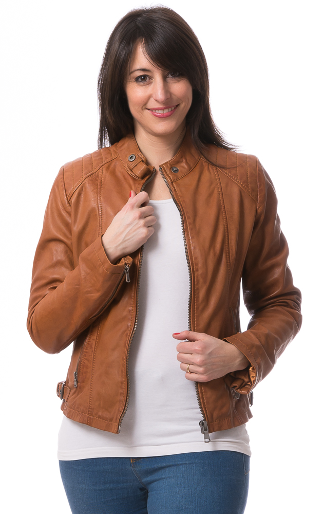 No.10  cognac Damen Lederjacke von TRENDZONE