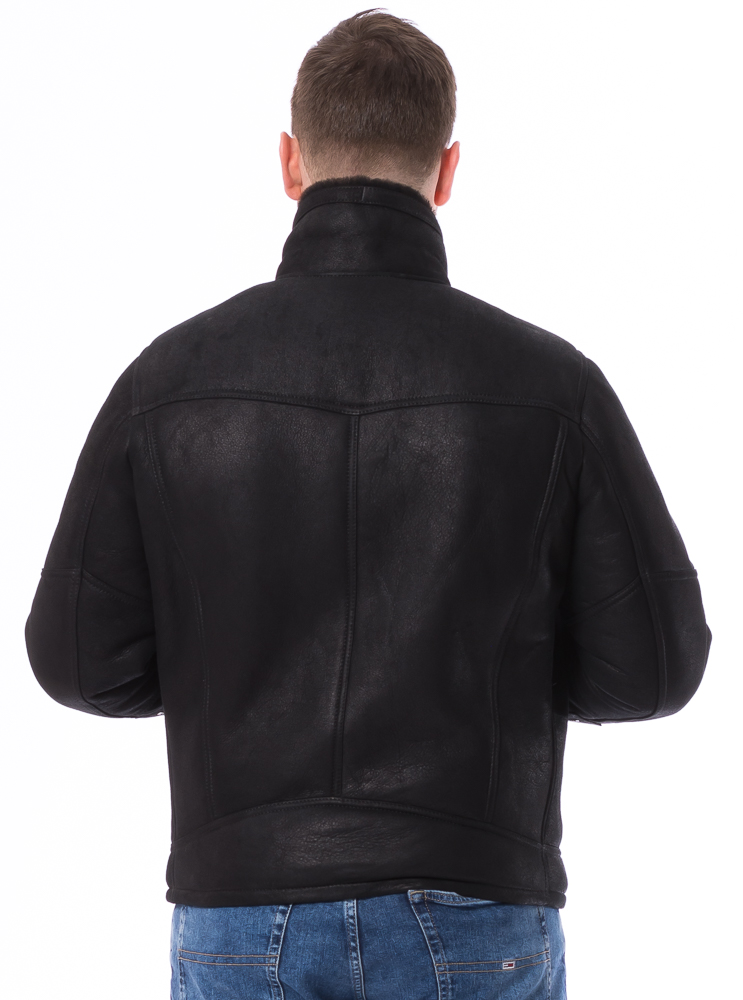 New Daytona schwarz Lammfell Bikerjacke für Herren von TRENDZONE