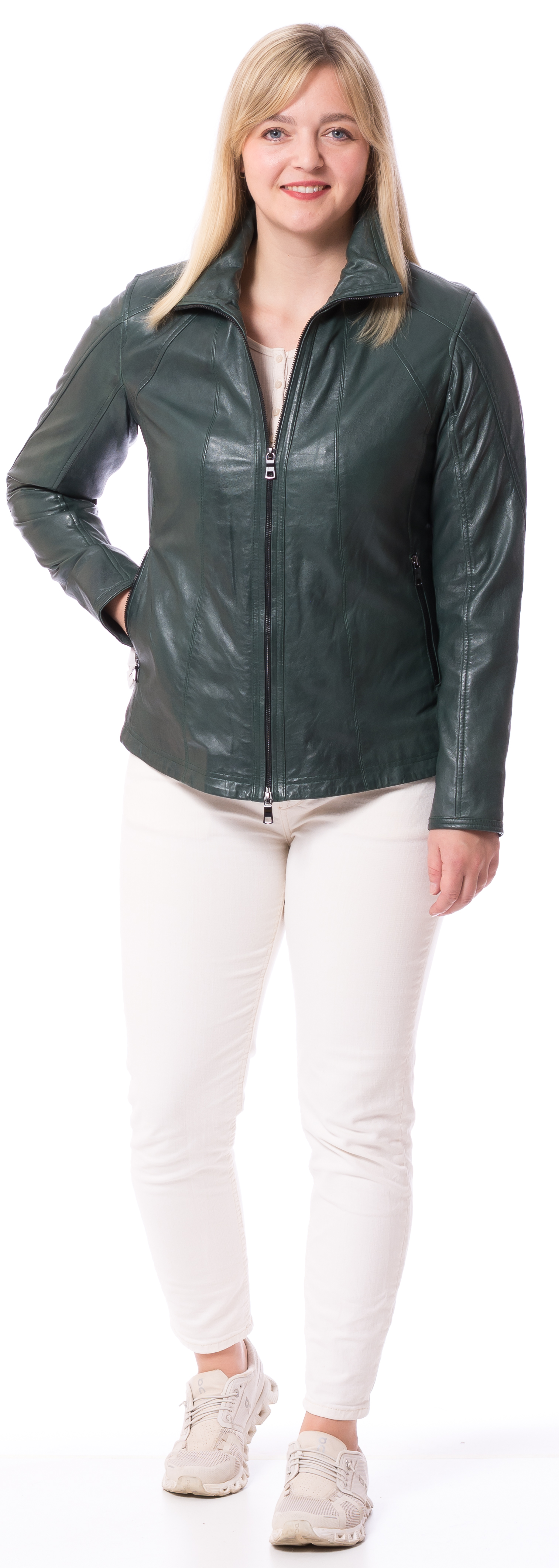 Natascha grüne Nappa Lederjacke für Damen von TRENDZONE