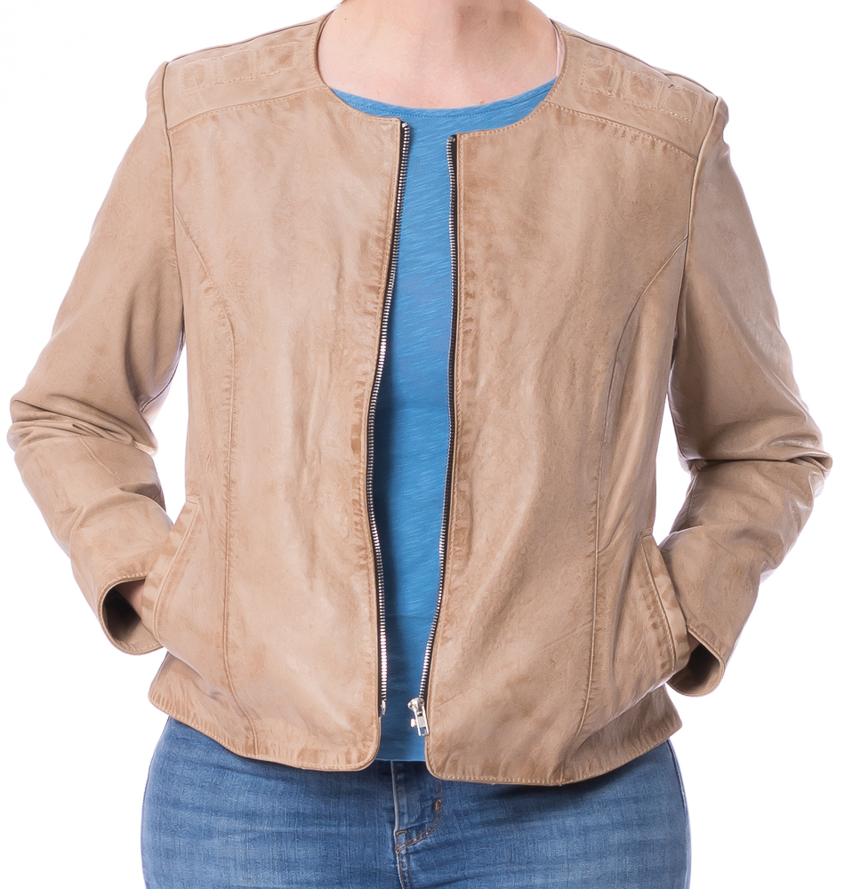 1901 beige Lammnappa Lederjacke von TRENDZONE 