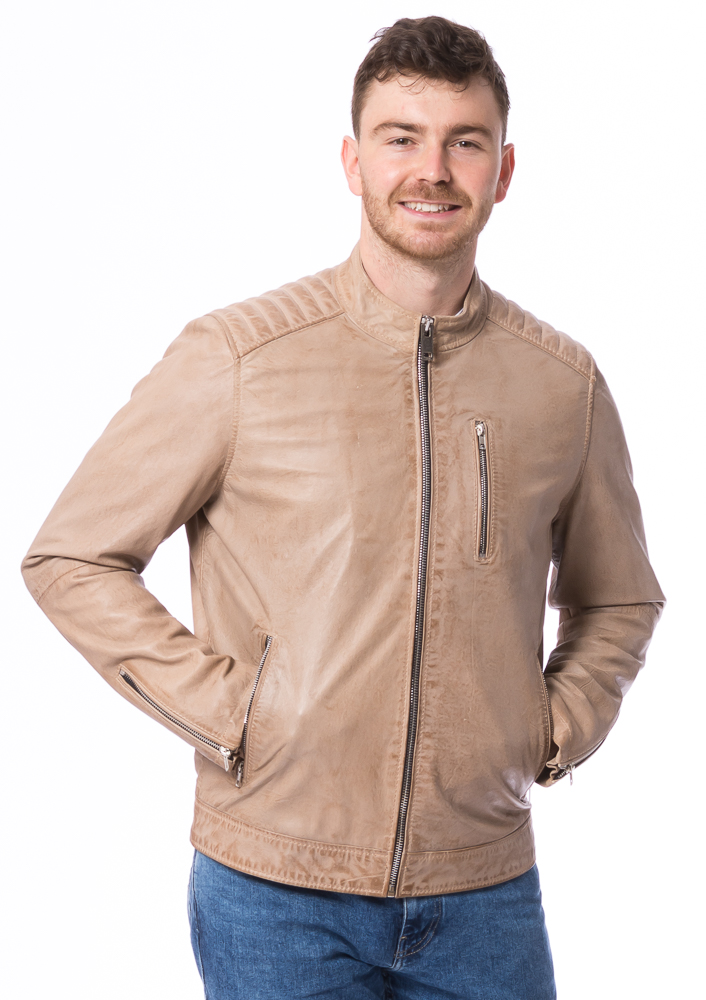 Shelby beige Lederjacke für Herren von TRENDZONE