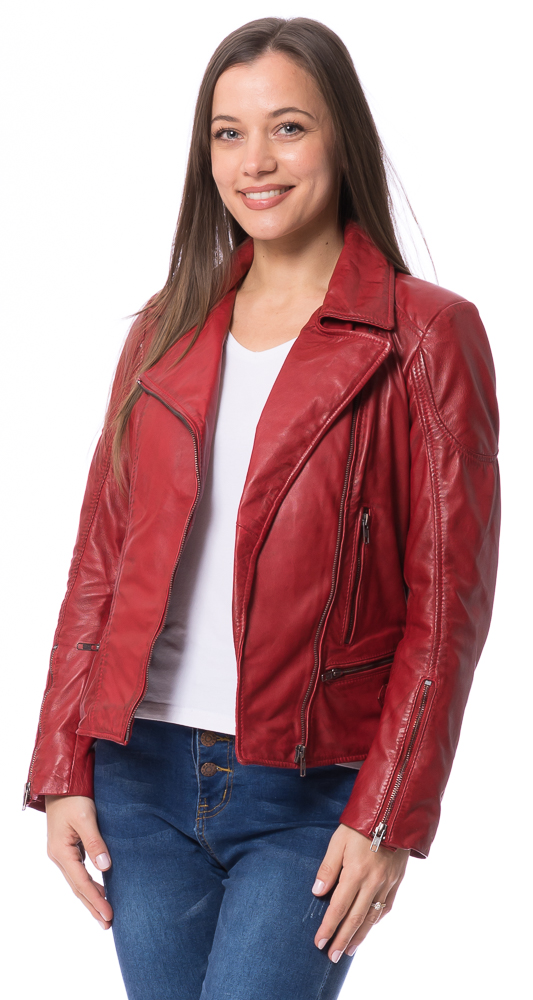 Kensi rot Bikerjacke aus Lammnappa Leder für Damen