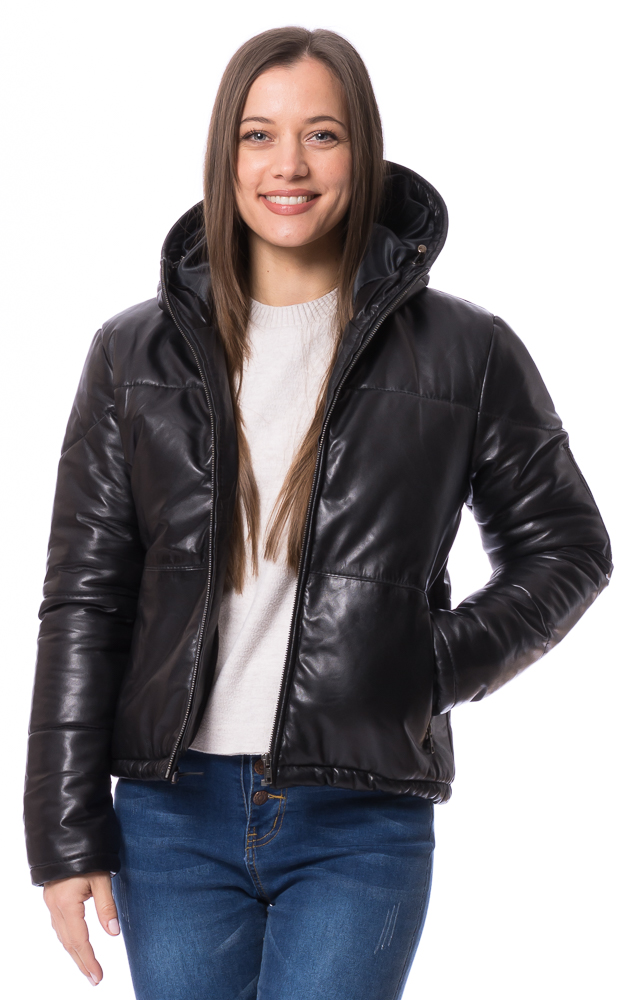 Kayl schwarz Nappaleder Kapuzenjacke für Frauen von TRENDZONE