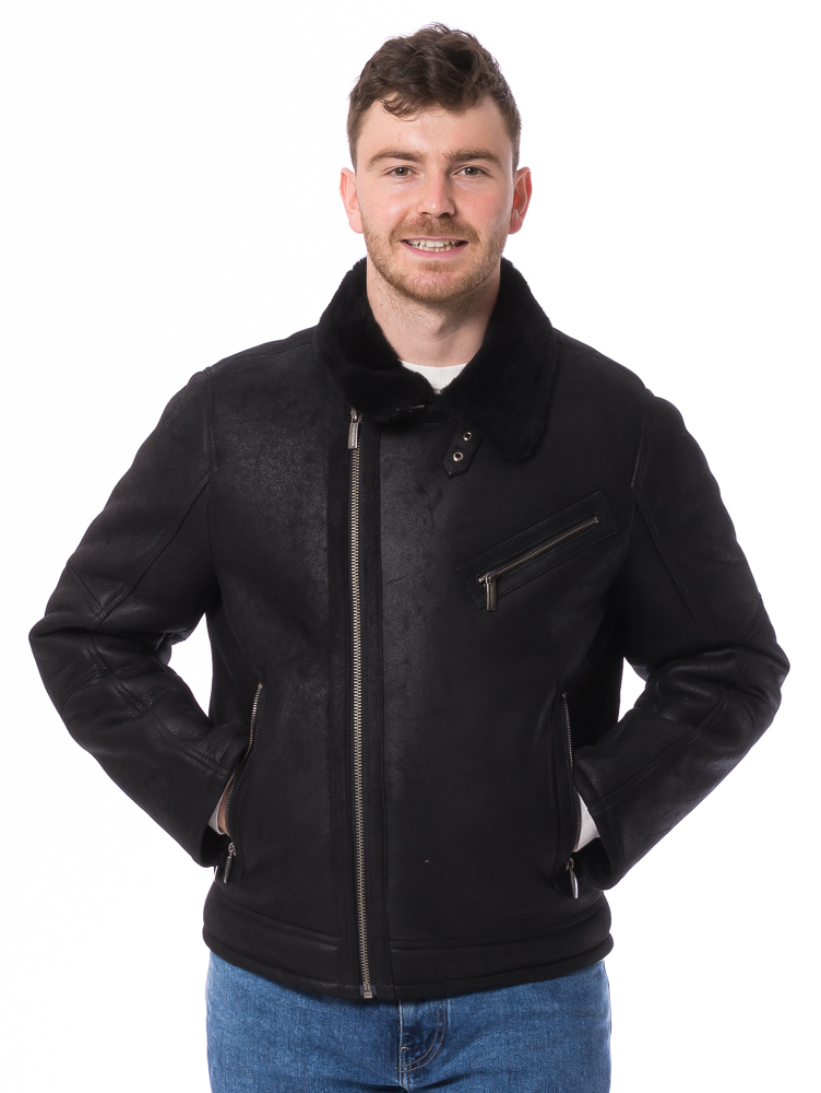 New Daytona schwarz Lammfell Bikerjacke für Herren von TRENDZONE