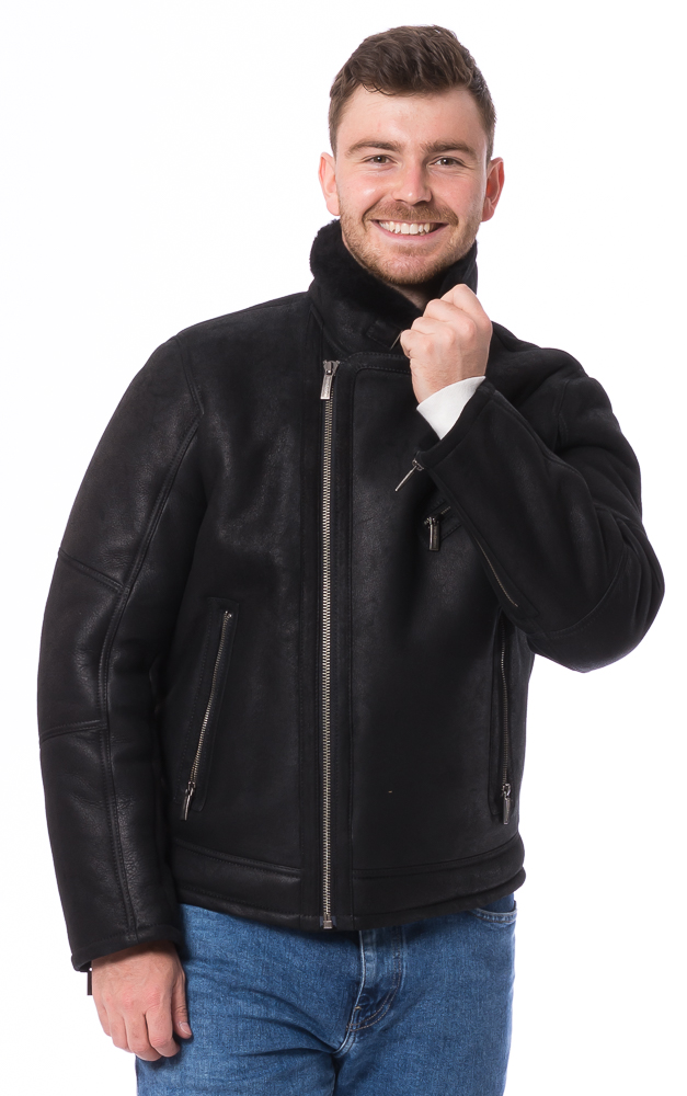 New Daytona schwarz Lammfell Bikerjacke für Herren von TRENDZONE