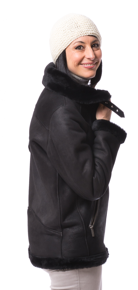 Cruzita schwarze Damen Lammfelljacke 