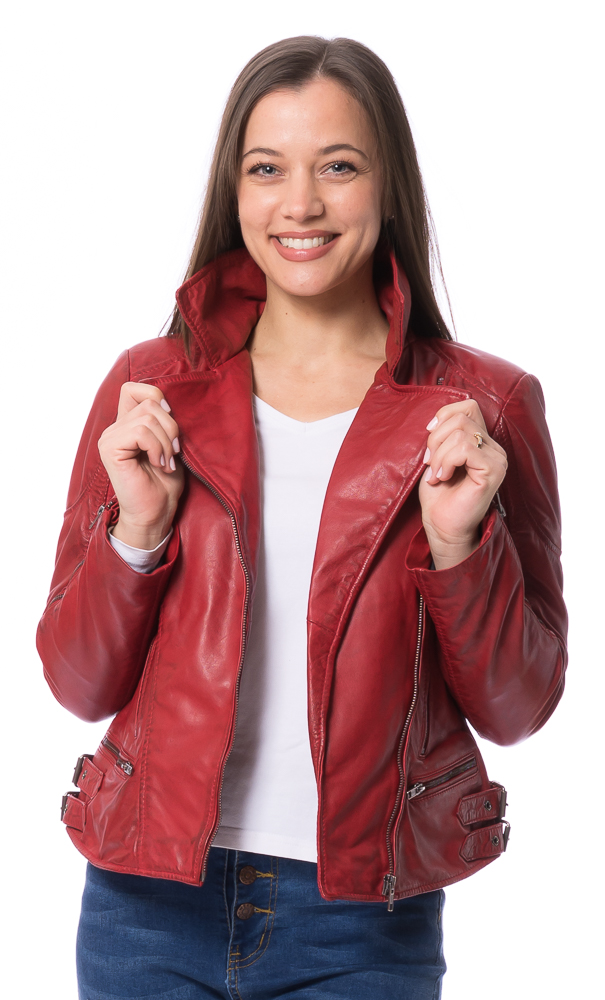 Kensi rot Bikerjacke aus Lammnappa Leder für Damen