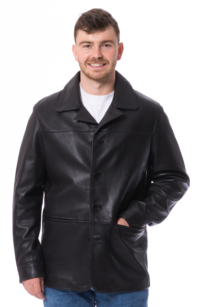 Joen schwarze Herren Lederjacke zum Knöpfen von TRENDZONE