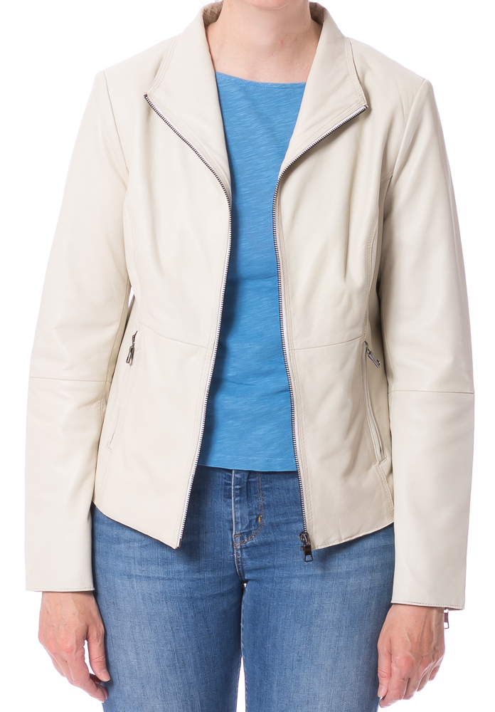 Delia beige Kurz Lederjacke für Frauen von TRENDZONE 