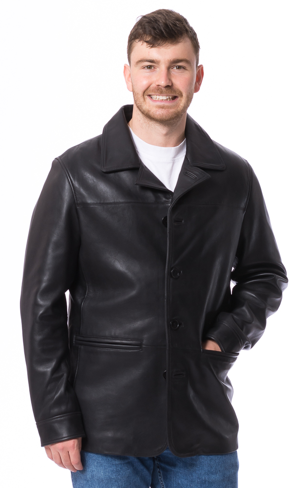 Joen schwarze Herren Lederjacke zum Knöpfen von TRENDZONE