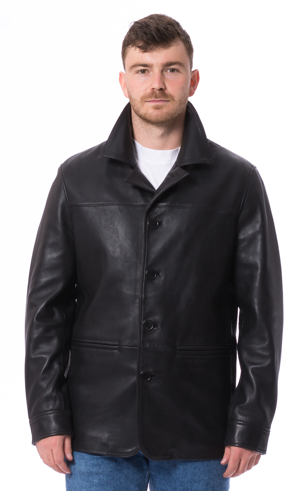 Joen schwarze Herren Lederjacke zum Knöpfen von TRENDZONE