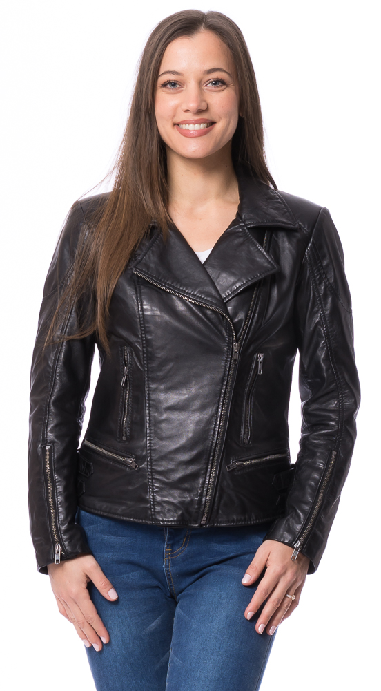 Kensi schwarz Biker Jacke aus Nappaleder