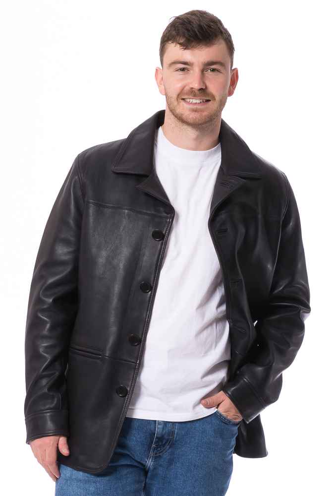 Joen schwarze Herren Lederjacke zum Knöpfen von TRENDZONE