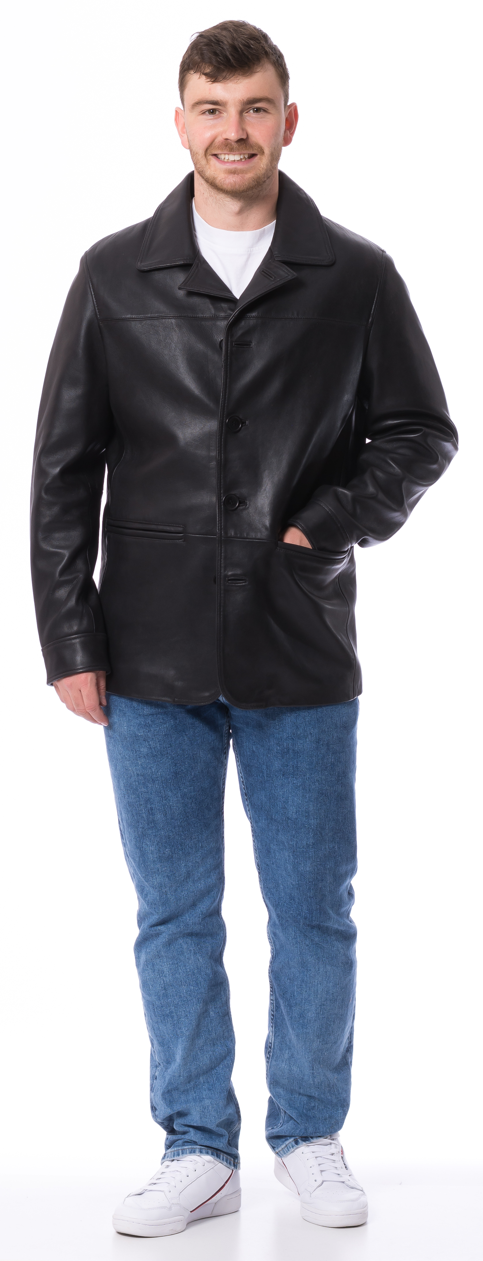 Joen schwarze Herren Lederjacke zum Knöpfen von TRENDZONE